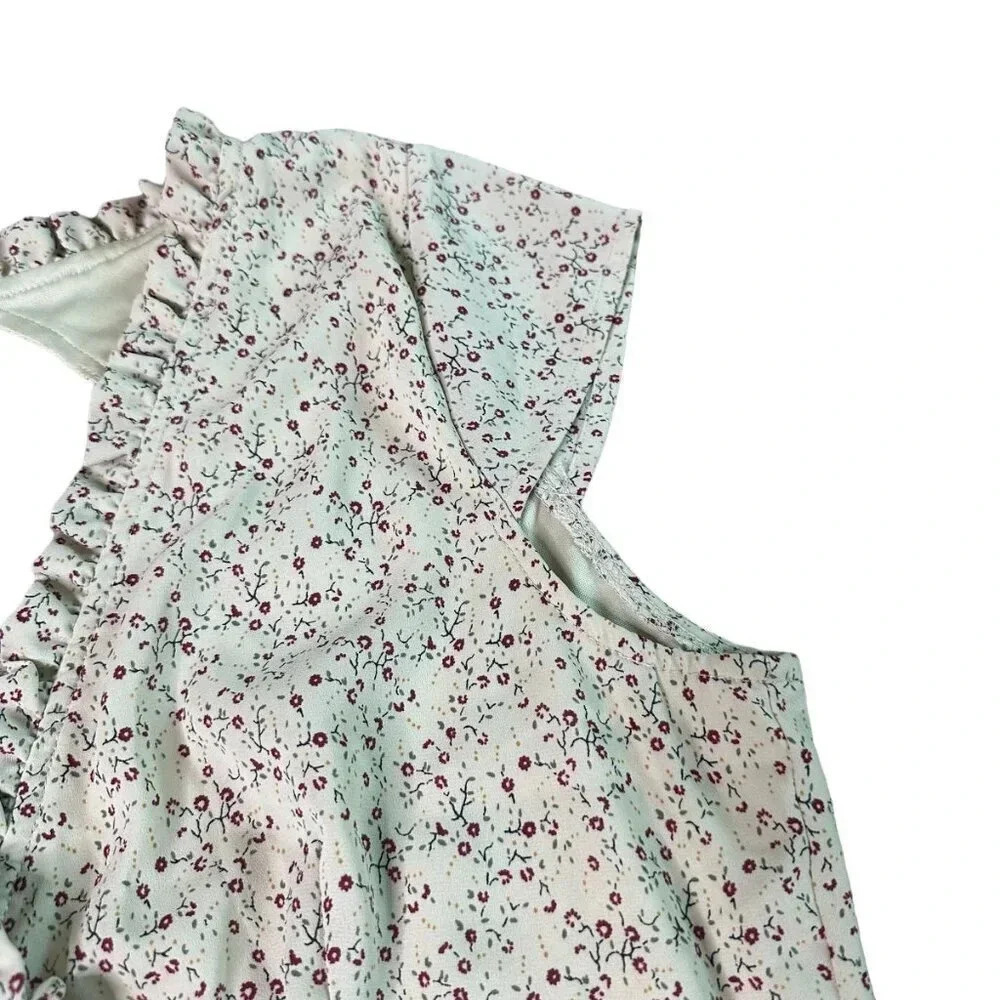 Lulus Off-White Floral Print Dress Mini Open Back Ruffle Size Medium Women's - Picture 5 of 12